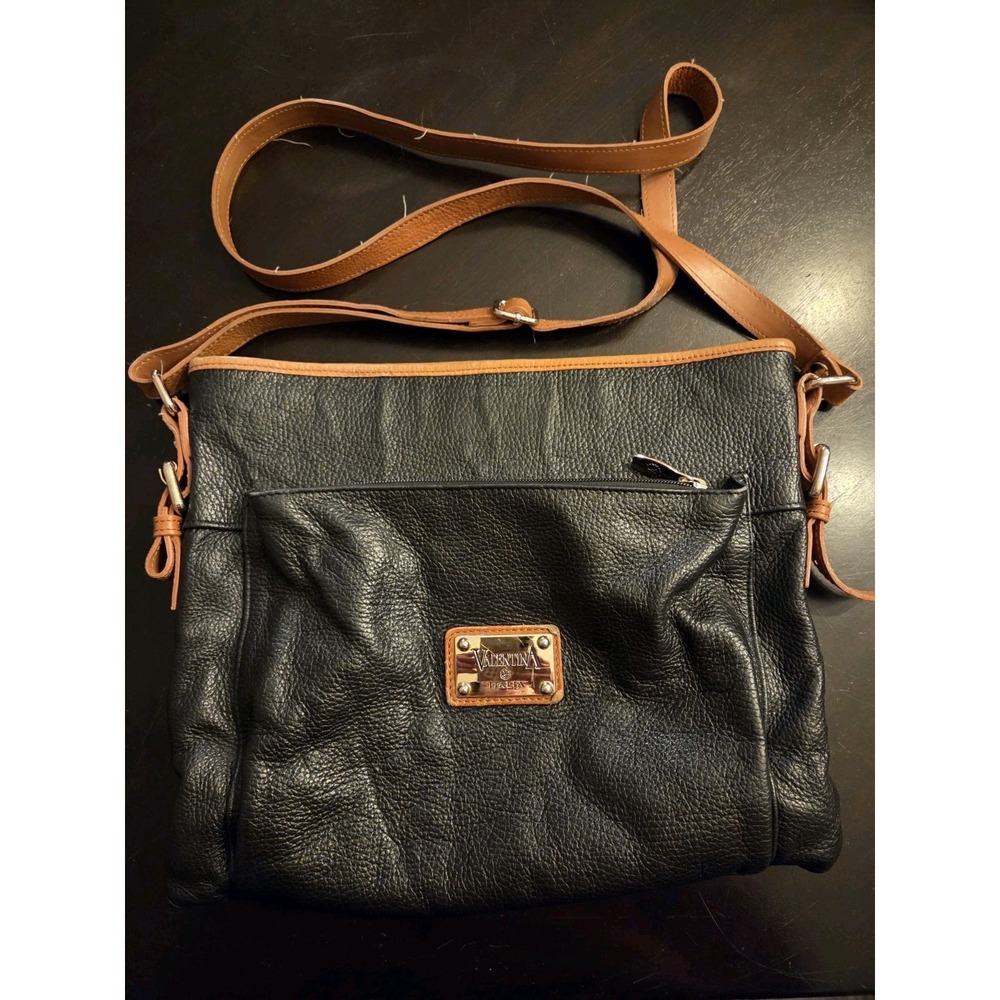 VALENTINA Italian Crossbody Shoulder Bag Womens Black Genuine Leather Italy